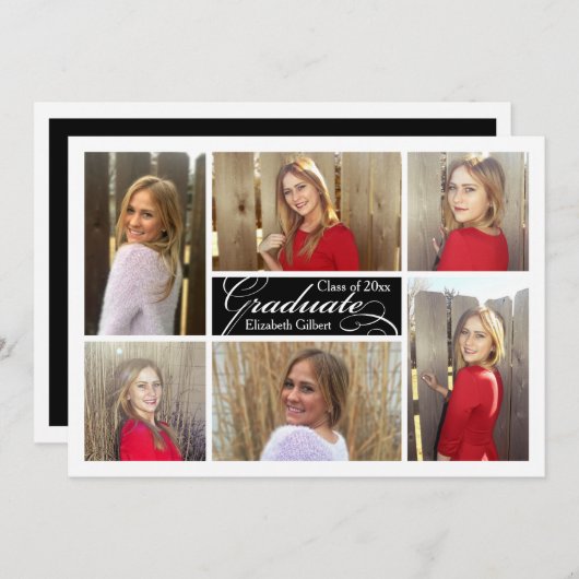 6枚モダンの写真コラージュカスタム卒業 招待状 (正面/裏面)