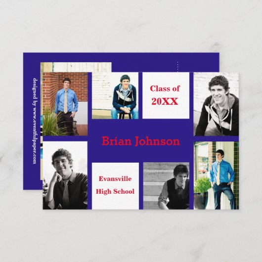 6枚/7枚の写真青/赤 – 3 x 5 Gradの発表 招待状 (正面/裏面)