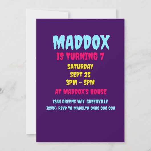 6歳から7歳の誕生日招待状 | 私は6歳、今は7歳 招待状 (裏面)