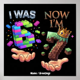 6歳から7歳へ ゲーマー誕生日おめでとう ピクセルブロック構築 ポスター