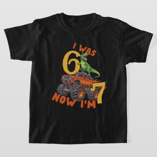6歳から7歳へ ティラノサウルス モンスタートラック Tシャツ (レイダウン)