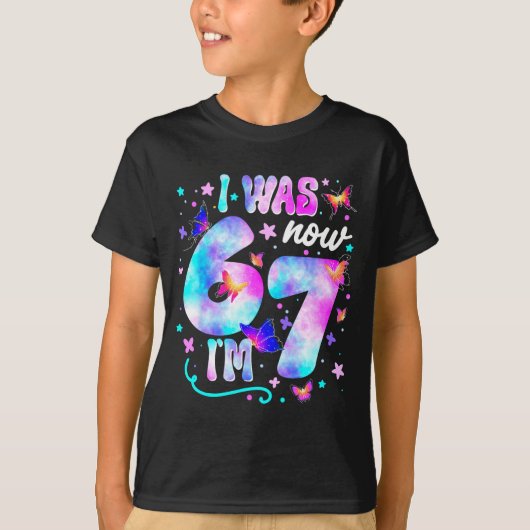6歳から7歳へ バタフライ 7歳の誕生日 女子 Tシャツ (正面)