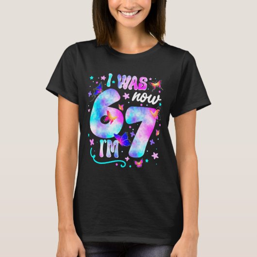 6歳から7歳へ バタフライ 7歳の誕生日 女子 Tシャツ (正面)