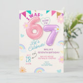 6歳から7歳へ パステルレインボー 女の子 7歳の誕生日 招待状 (スタンド正面)