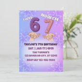6歳から7歳へ ピンクスター7歳の誕生日 招待状 (スタンド正面)