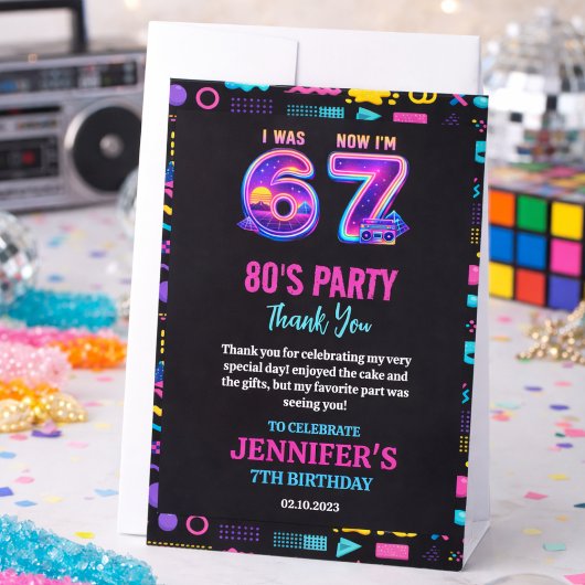 6歳から7歳へ レトロネオン 7歳の誕生日 キッズ用 サンキューカード