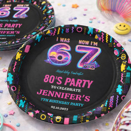 6歳から7歳へ レトロネオン 7歳の誕生日 キッズ用 ペーパープレート