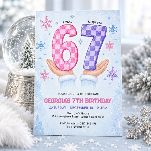 6歳から7歳へ: 冬の雪の結晶 7歳の誕生日 招待状