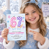 6歳から7歳へ: 冬の雪の結晶 7歳の誕生日 招待状