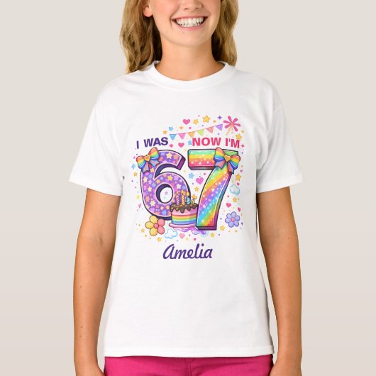6歳から7歳へ 女の子の誕生日Tシャツ Tシャツ (正面)