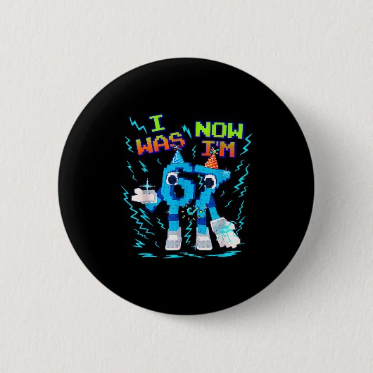 6歳から7歳へ!6と7の楽しい誕生日キッズデザイン 缶バッジ (正面)