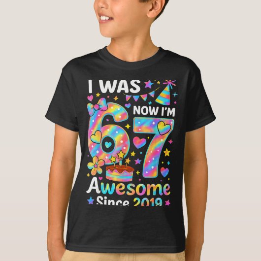 6歳から7歳 タイ・ダイ 誕生日 おめでとう 2012年から Tシャツ (正面)