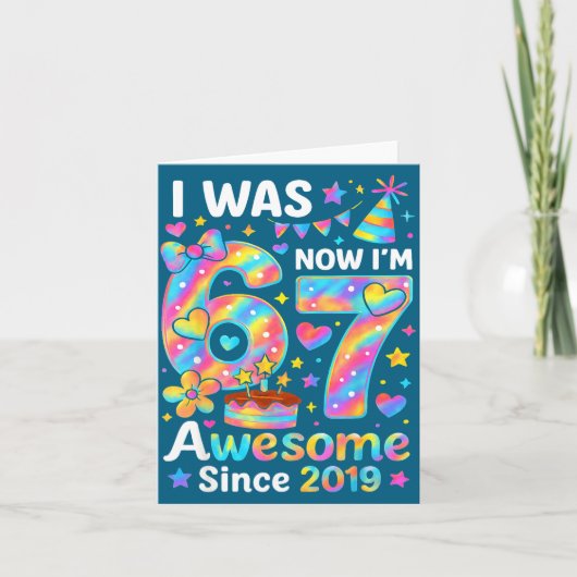 6歳から7歳 タイ・ダイ 誕生日 おめでとう 2019年から使えるよ カード (正面)
