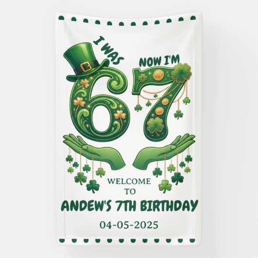 6歳から7歳！聖パトリックの日 男の子の7歳の誕生日 横断幕 (縦)