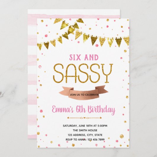 6歳で生意気な誕生日テーマ 招待状 (正面/裏面)