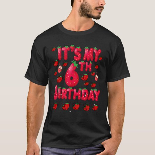 6歳のいちごの誕生日の女の子 甘いフルーツ Tシャツ (正面)