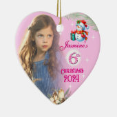 6歳のクリスマスの女の子の写真ハートギフト セラミックオーナメント (右)