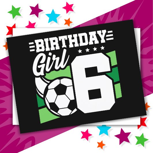 6歳のサッカーパーティー 女の子の6歳の誕生日 ポストカード