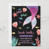 6歳のダークピンクのマーメイドの誕生日 招待状 (正面)