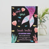 6歳のダークピンクのマーメイドの誕生日 招待状 (スタンド正面)