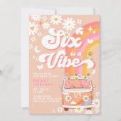 6歳のバイブガール ピンクピーチデイジー 誕生日 招待状 (正面)