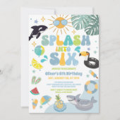 6歳のプールパーティーの夏の誕生日 招待状 (正面)