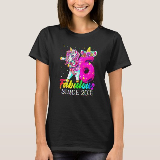 6歳のユニコーンのフロッシング 6歳の誕生日ユニコーン Tシャツ (正面)