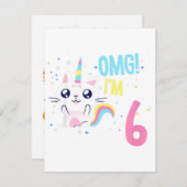 6歳の女の子の誕生日におすすめのユニコーン柄のプレゼント 招待状 (正面/裏面)