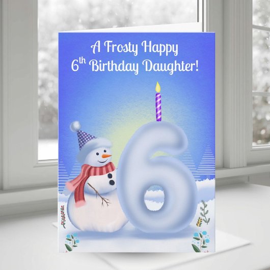 6歳の娘の誕生日 雪だるまの雪の6 カード