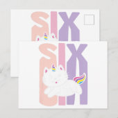 6歳の子供向け かわいい ネコユニコーン 誕生日 インビテーションポストカード (正面/裏面)