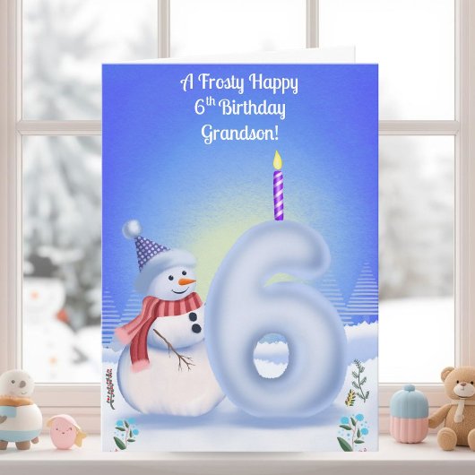 6歳の孫の誕生日 スノーマン 雪景色 カード