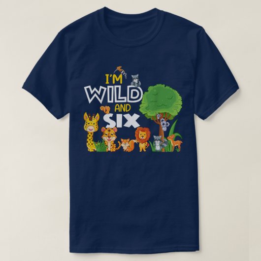6歳の少年野生動物動物園テーマ6誕生日 Tシャツ (デザイン正面)