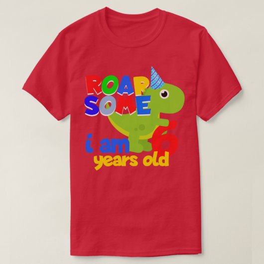 6歳の恐竜の子供の誕生日 Tシャツ (デザイン正面)
