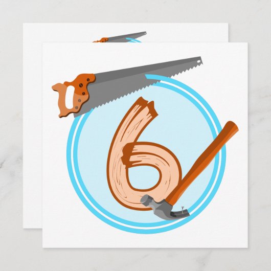 6歳の男の子ビルダーのツール誕生日デザイン 招待状 (正面/裏面)