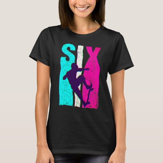 6歳の誕生日おめでとうレトロスケートボード 6歳の子供 Tシャツ (正面)