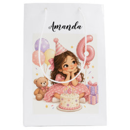 6歳の誕生日おめでとう女の子 ミディアムペーパーバッグ
