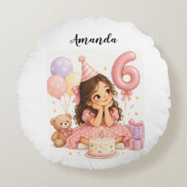 6歳の誕生日おめでとう女の子 ラウンドクッション