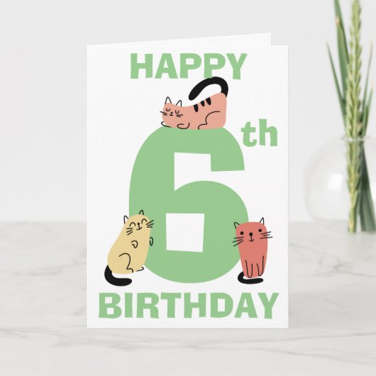 6歳の誕生日おめでとう カスタムメッセージ 落書き猫 カード (正面)