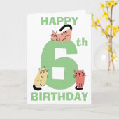 6歳の誕生日おめでとう カスタムメッセージ 落書き猫 カード (黄色い花)