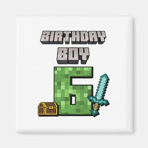 6歳の誕生日おめでとう!ゲーマー男子の6歳の誕生日お祝いピクセルアート マグネット