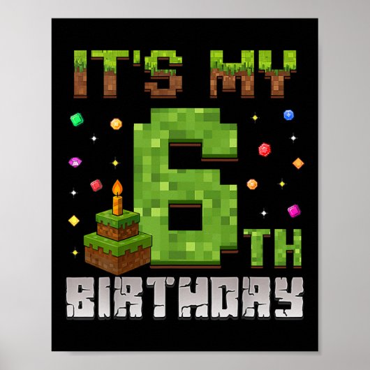 6歳の誕生日おめでとう ゲーマー 少年 誕生日パーティー ポスター (正面)