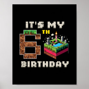6歳の誕生日おめでとう ピクセルゲーム 6ケーキ バースデー 動画ゲーマー 男の子 ポスター