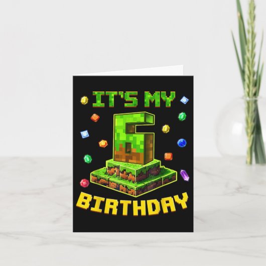 6歳の誕生日おめでとう ピクセルパーティー 6歳 カード (正面)