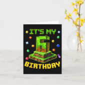 6歳の誕生日おめでとう ピクセルパーティー 6歳 カード (黄色い花)