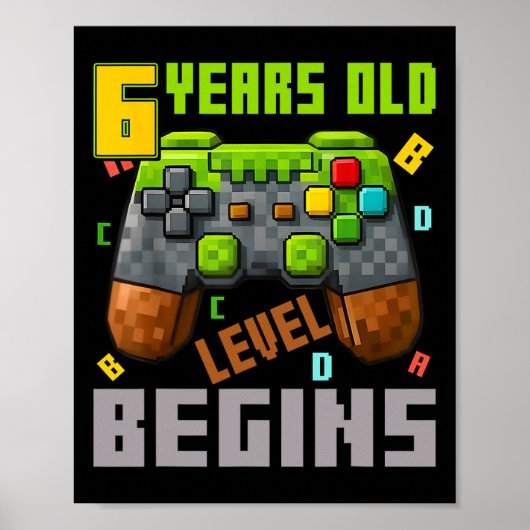 6歳の誕生日おめでとう ピクセル ゲームコントローラー 6歳 ポスター (正面)