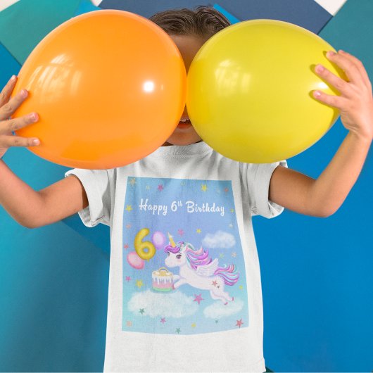 6歳の誕生日おめでとう ユニコーンとバースデーケーキ Tシャツ