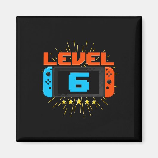 6歳の誕生日おめでとう！レベル6解除 ゲーム好きな少年 マグネット (正面)