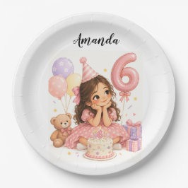 6歳の誕生日おめでとう 女の子 ペーパープレート
