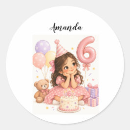 6歳の誕生日おめでとう 女の子 ラウンドシール
