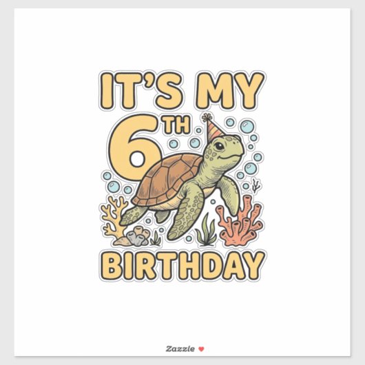 6歳の誕生日おめでとう 海ガメ ビンテージ風彫刻デザイン_1 シール (シート)
